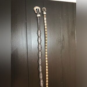 Studded Black Western-Inspired Women's 2 Belt with Silver Accents